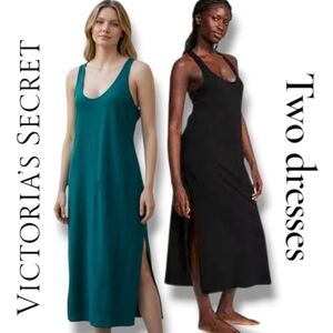Victoria's Secret (2) 100% Cotton Casual Racer Back Side Slit Midi Dresses Sz XS